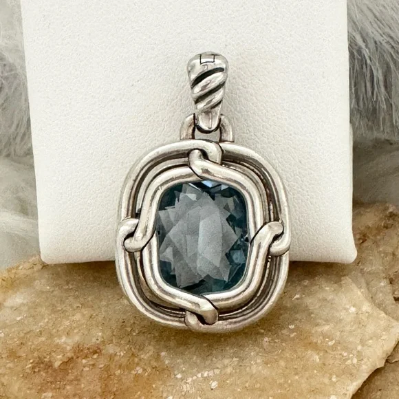 David Yurman Large Diamond Blue Topaz Labyrinth Enhancer Pendant .925 - Picture 7 of 10